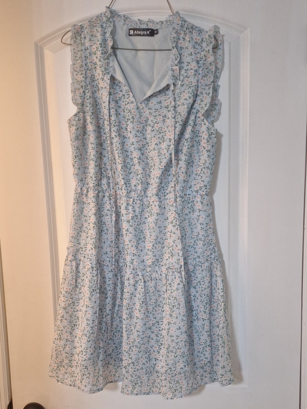 Allegra K Pastel Blue Floral Ruffle Sundress